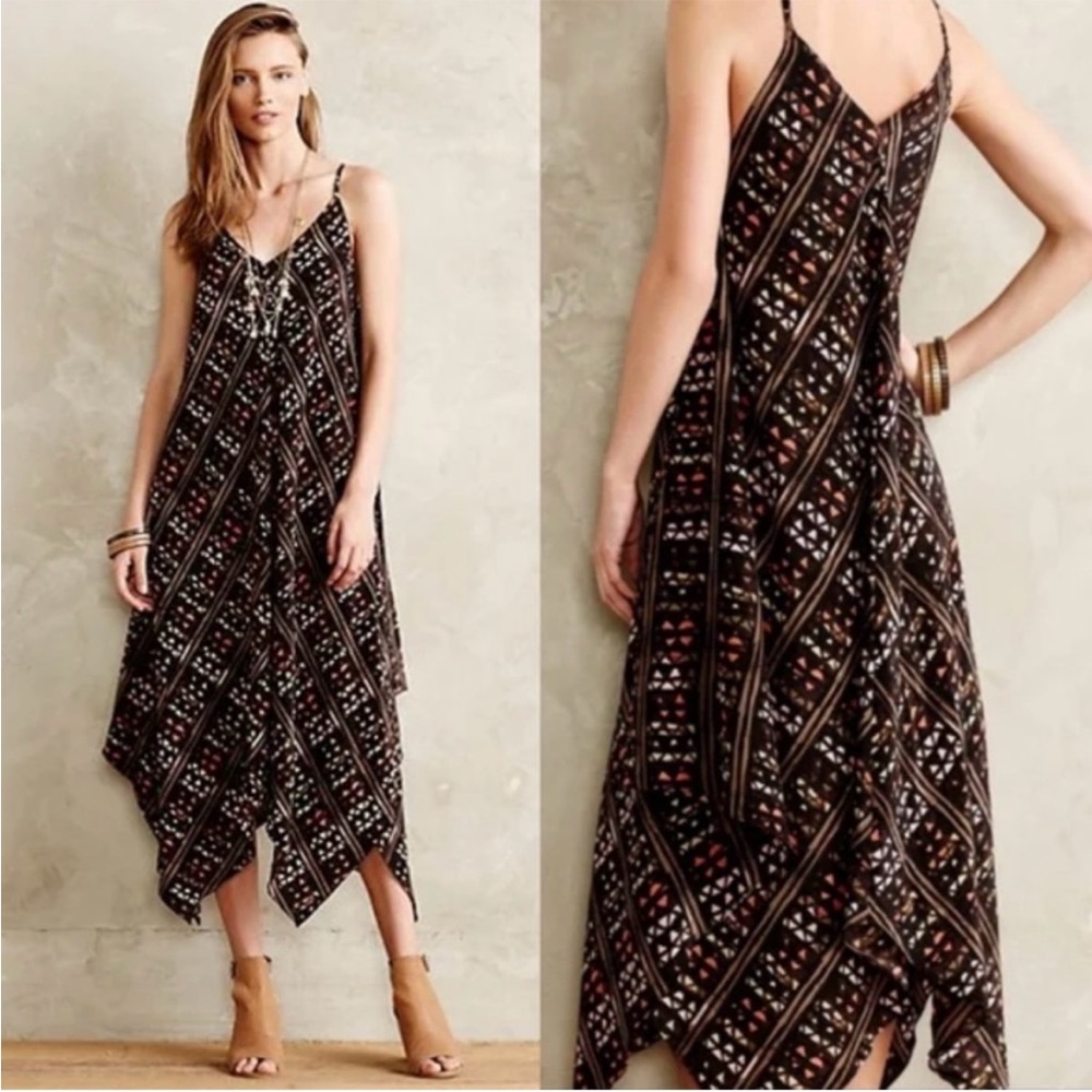 Anthropologie HD in Paris Brown Estrella Silk Patterned Dress M/L